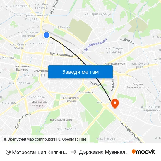 Ⓜ️ Метростанция Княгиня Мария Луиза / Kn. Maria Luisa Metro Station (6430) to Държавна Музикална Академия - Инструментален Факултет map