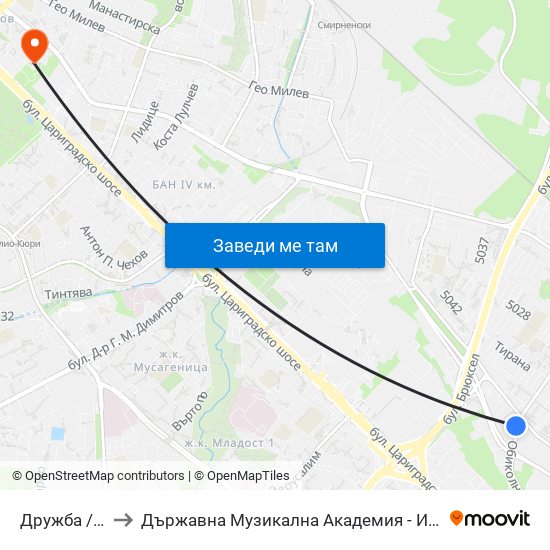 Дружба / Druzhba to Държавна Музикална Академия - Инструментален Факултет map