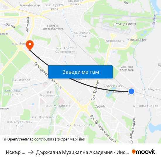 Искър / Iskar to Държавна Музикална Академия - Инструментален Факултет map
