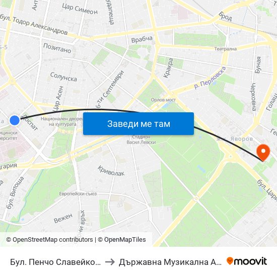 Бул. Пенчо Славейков / Pencho Slaveykov Blvd. (0355) to Държавна Музикална Академия - Инструментален Факултет map