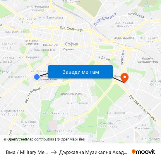 Вма / Military Medical Academy (0418) to Държавна Музикална Академия - Инструментален Факултет map