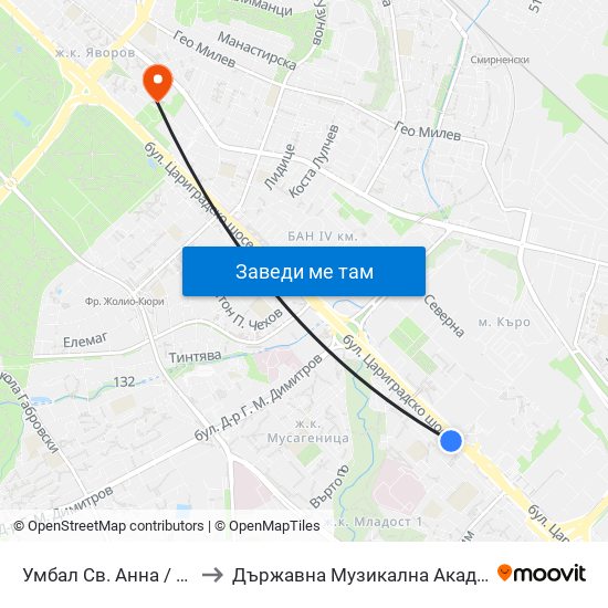 Умбал Св. Анна / St. Anna Hospital (1192) to Държавна Музикална Академия - Инструментален Факултет map