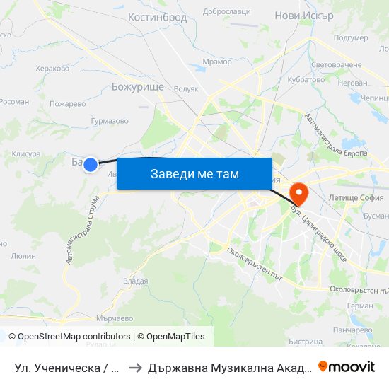 Ул. Ученическа / Uchenicheska St. (6347) to Държавна Музикална Академия - Инструментален Факултет map