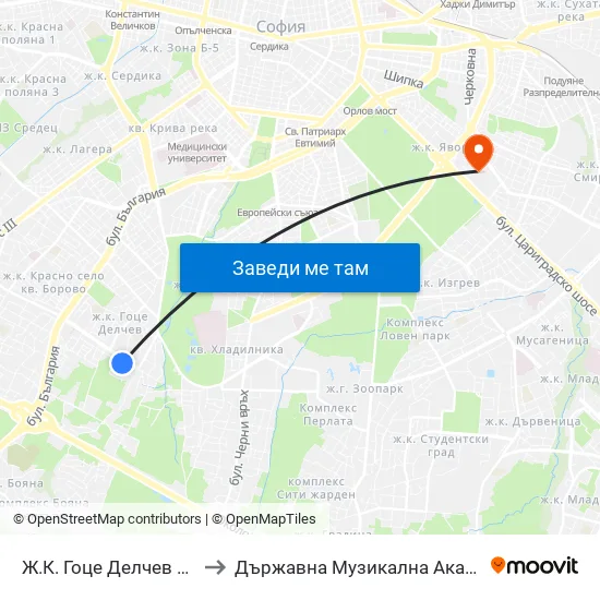 Ж.К. Гоце Делчев / Gotse Delchev Qr. (0599) to Държавна Музикална Академия - Инструментален Факултет map