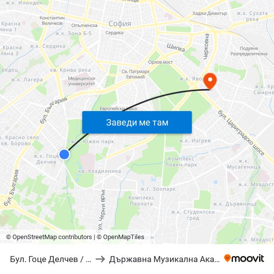 Бул. Гоце Делчев / Gotse Delchev Blvd. (0310) to Държавна Музикална Академия - Инструментален Факултет map