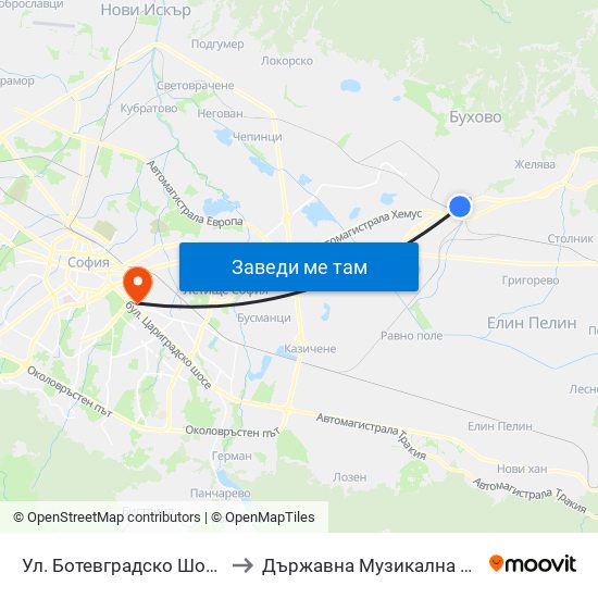 Ул. Ботевградско Шосе / Botevgradsko Shosse St. (2817) to Държавна Музикална Академия - Инструментален Факултет map