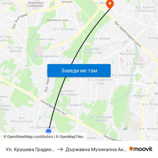 Ул. Крушева Градина / Krusheva Gradina St (6706) to Държавна Музикална Академия - Инструментален Факултет map