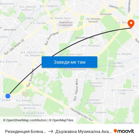 Резиденция Бояна / Boyana Residence (6633) to Държавна Музикална Академия - Инструментален Факултет map