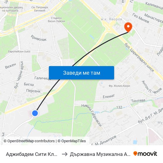 Аджибадем Сити Клиник / Acibadem City Clinic (2778) to Държавна Музикална Академия - Инструментален Факултет map