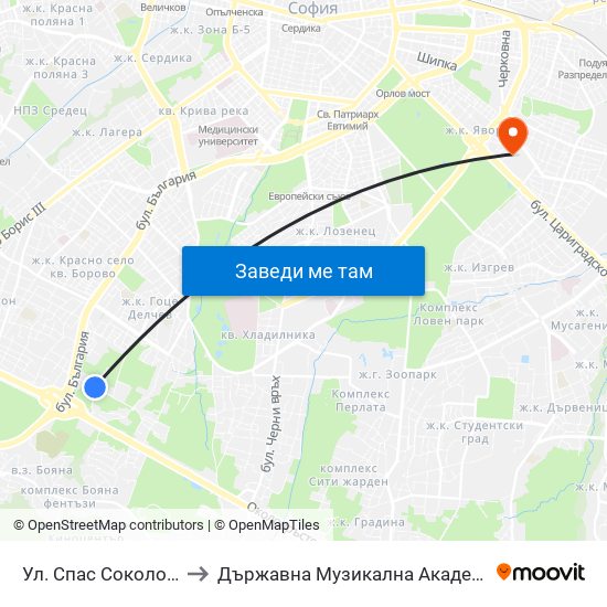 Ул. Спас Соколов / Spas Sokolov St. to Държавна Музикална Академия - Инструментален Факултет map