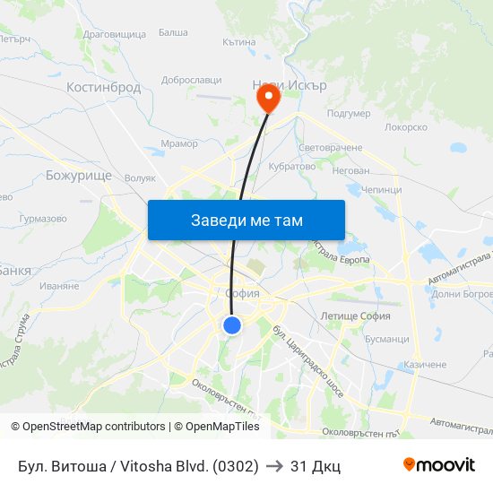 Бул. Витоша / Vitosha Blvd. (0302) to 31 Дкц map