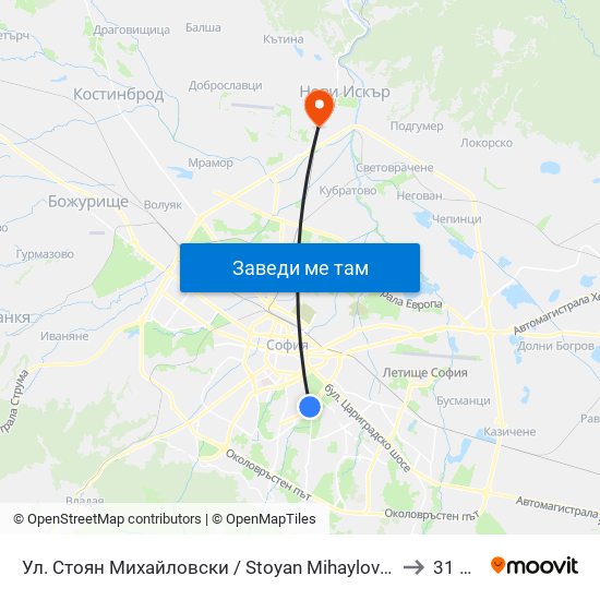 Ул. Стоян Михайловски / Stoyan Mihaylovski St. (2692) to 31 Дкц map