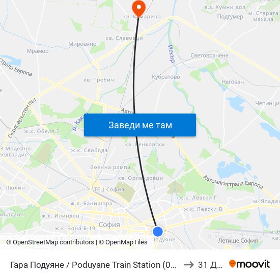 Гара Подуяне / Poduyane Train Station (0468) to 31 Дкц map