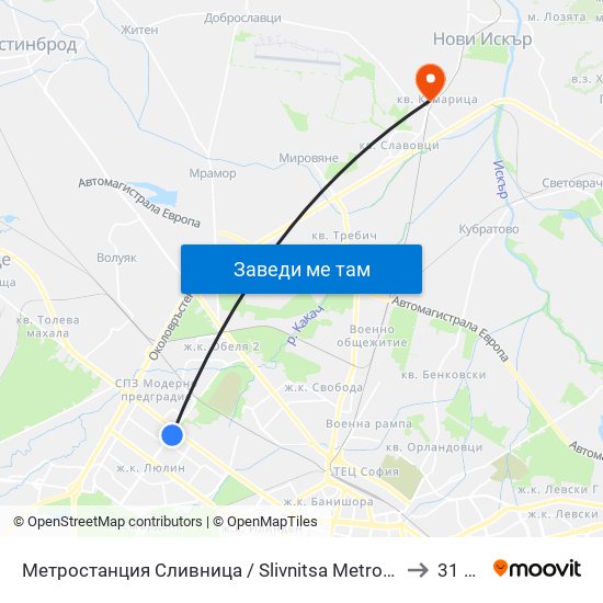 Метростанция Сливница / Slivnitsa Metro Station (1063) to 31 Дкц map