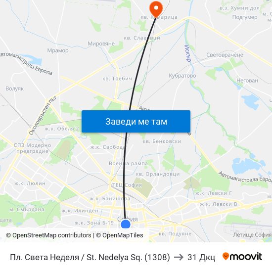 Пл. Света Неделя / St. Nedelya Sq. (1308) to 31 Дкц map