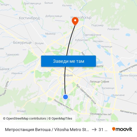 Метростанция Витоша / Vitosha Metro Station (2756) to 31 Дкц map