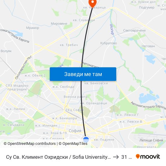 Су Св. Климент Охридски / Sofia University St. Kliment Ohridski to 31 Дкц map