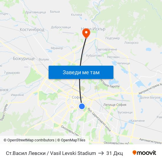 Ст.Васил Левски / Vasil Levski Stadium to 31 Дкц map