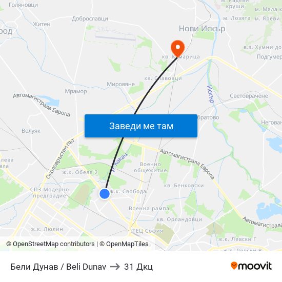 Бели Дунав / Beli Dunav to 31 Дкц map