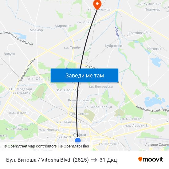 Бул. Витоша / Vitosha Blvd. (2825) to 31 Дкц map