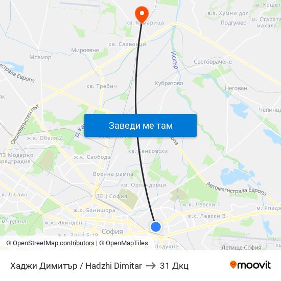 Хаджи Димитър / Hadzhi Dimitar to 31 Дкц map