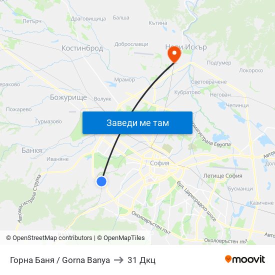 Горна Баня / Gorna Banya to 31 Дкц map
