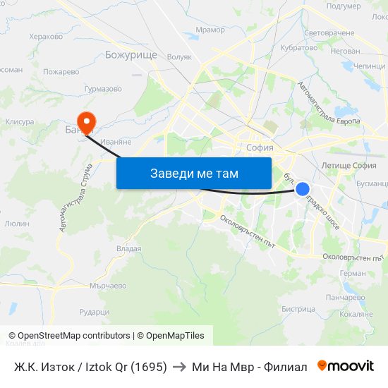 Ж.К. Изток / Iztok Qr (1695) to Ми На Мвр - Филиал map