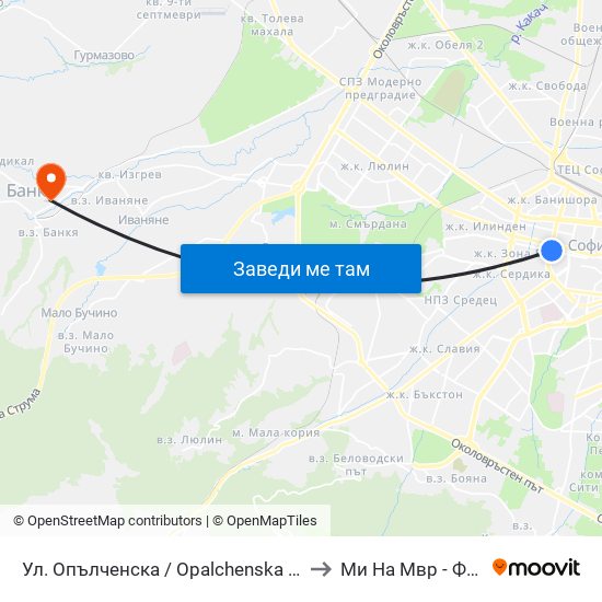 Ул. Опълченска / Opalchenska St. (2085) to Ми На Мвр - Филиал map
