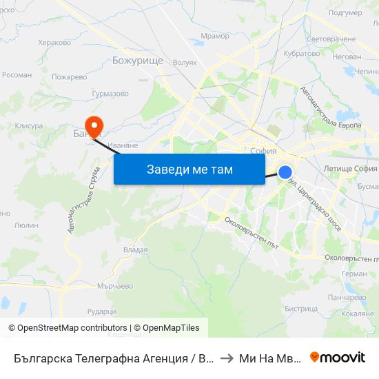 Българска Телеграфна Агенция / Bulgarian News Agency (1395) to Ми На Мвр - Филиал map