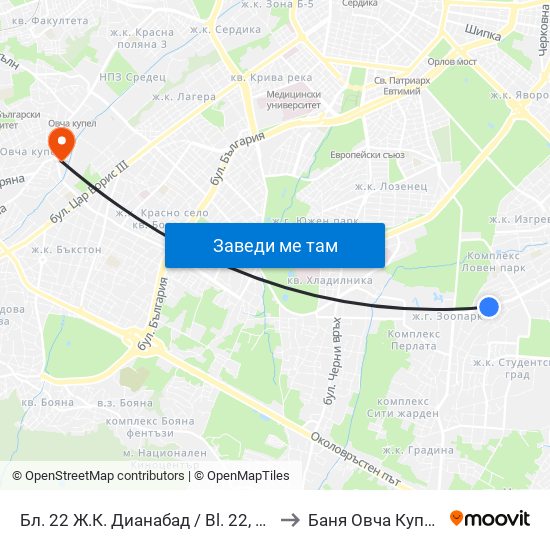Бл. 22 Ж.К. Дианабад / Bl. 22, Dianabad Qr. (0124) to Баня Овча Купел (Бивша) map