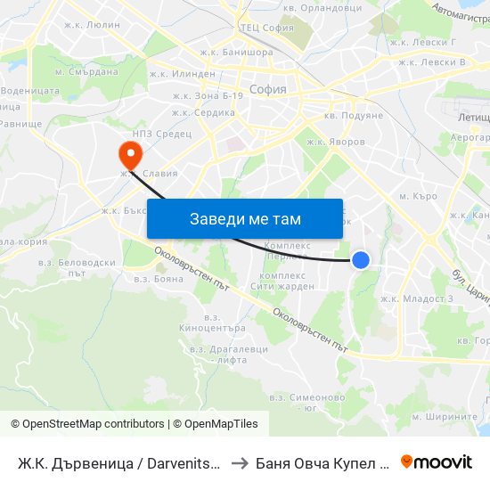 Ж.К. Дървеница / Darvenitsa Qr. (0800) to Баня Овча Купел (Бивша) map