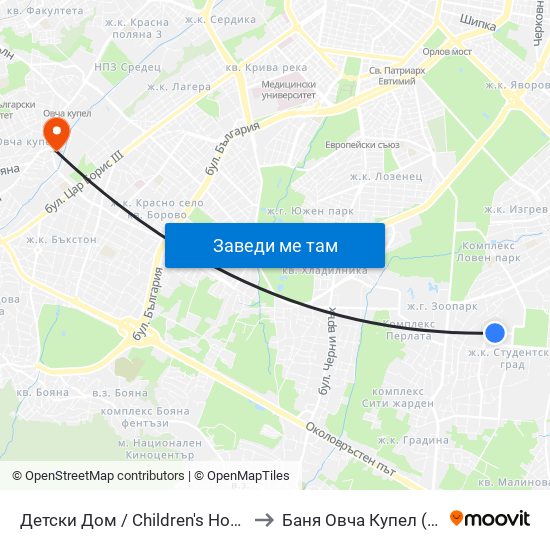 Детски Дом / Children's Home (0530) to Баня Овча Купел (Бивша) map