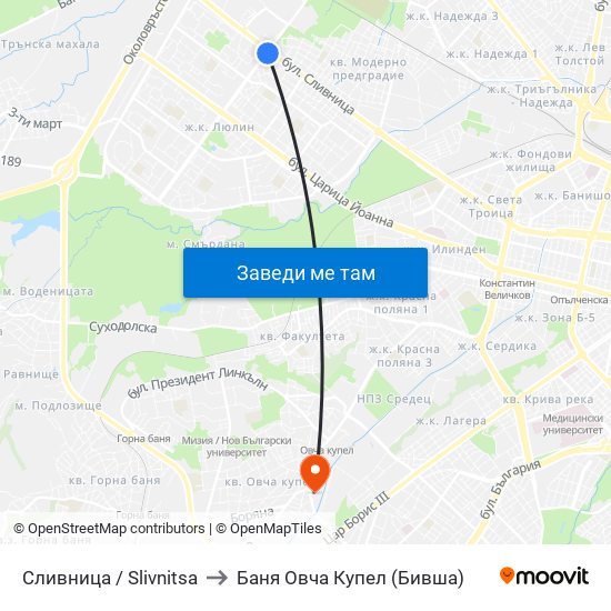 Сливница / Slivnitsa to Баня Овча Купел (Бивша) map