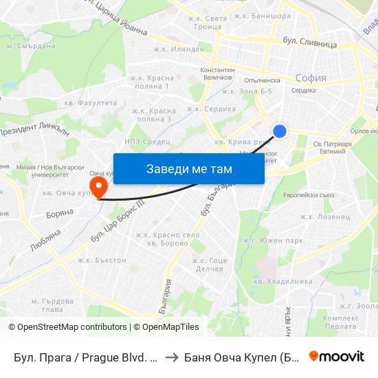 Бул. Прага / Prague Blvd. (0363) to Баня Овча Купел (Бивша) map