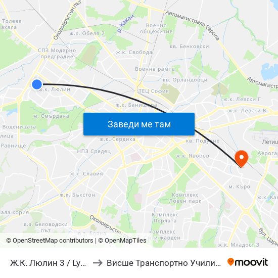 Ж.К. Люлин 3 / Lyulin 3 Qr. (0652) to Висше Транспортно Училище Тодор Каблешков map