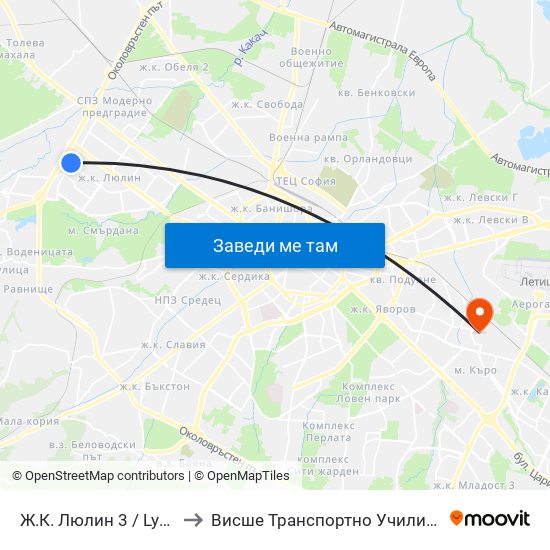 Ж.К. Люлин 3 / Lyulin 3 Qr. (0651) to Висше Транспортно Училище Тодор Каблешков map