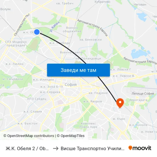 Ж.К. Обеля 2 / Obelya 2 Qr. (0678) to Висше Транспортно Училище Тодор Каблешков map
