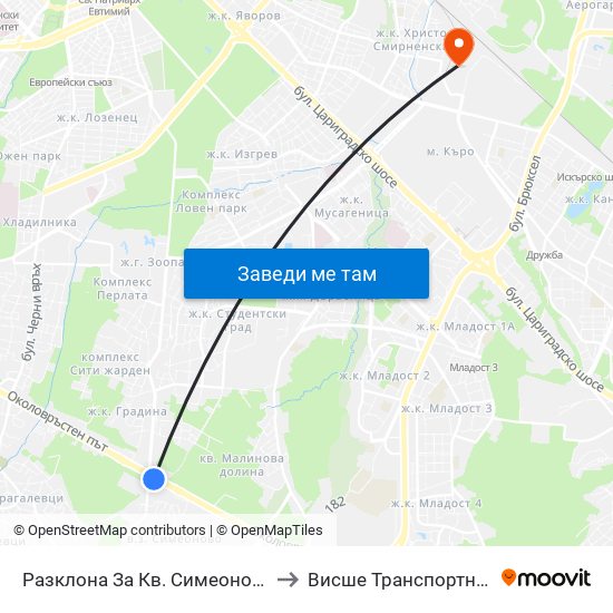 Разклона За Кв. Симеоново / Fork Road To Simeonovo Qr. (1459) to Висше Транспортно Училище Тодор Каблешков map