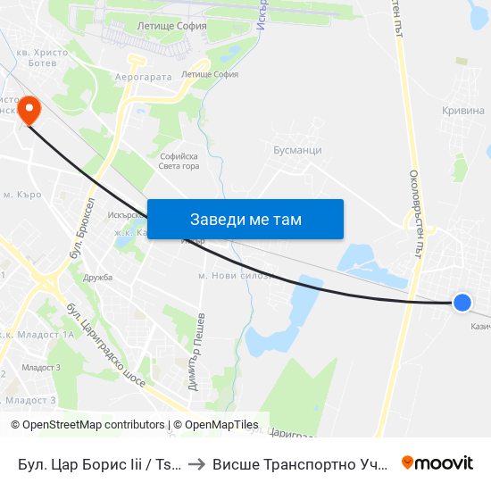 Бул. Цар Борис Ііі / Tsar Boris III Blvd. (2244) to Висше Транспортно Училище Тодор Каблешков map