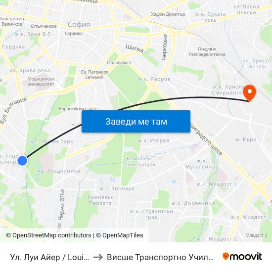 Ул. Луи Айер / Louis Eyer St. (2036) to Висше Транспортно Училище Тодор Каблешков map