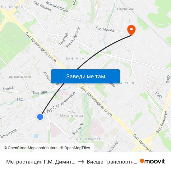 Метростанция Г.М. Димитров / G. M. Dimitrov Metro Station (2679) to Висше Транспортно Училище Тодор Каблешков map