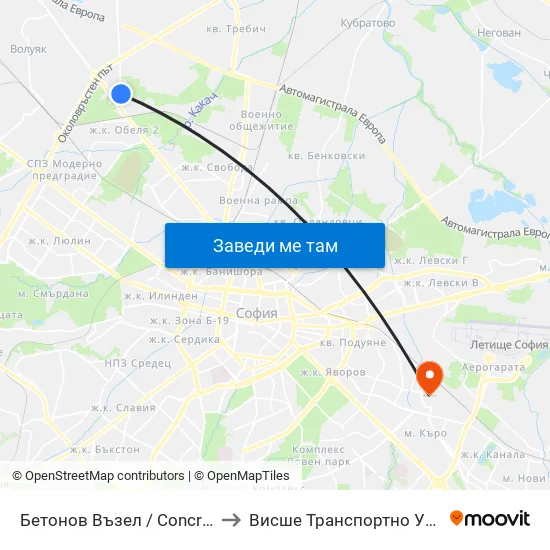 Бетонов Възел / Concrete Production Hub (0114) to Висше Транспортно Училище Тодор Каблешков map