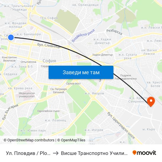 Ул. Пловдив / Plovdiv St. (2421) to Висше Транспортно Училище Тодор Каблешков map