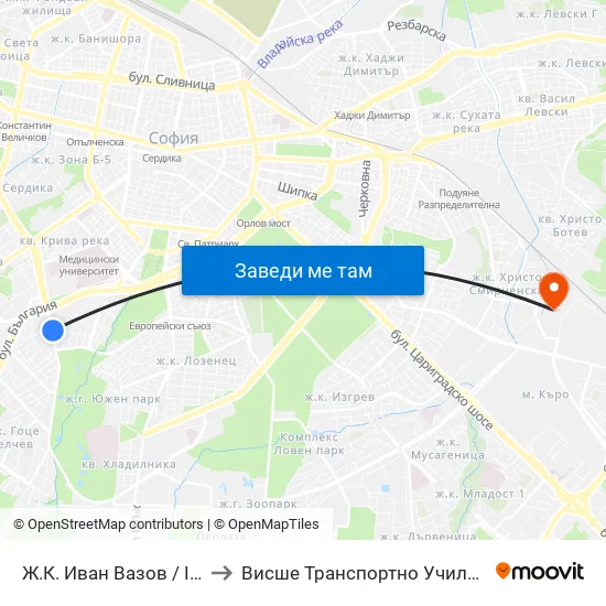 Ж.К. Иван Вазов / Ivan Vazov (0623) to Висше Транспортно Училище Тодор Каблешков map