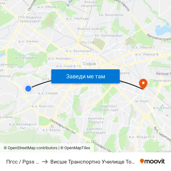 Пгсс / Pgss (1567) to Висше Транспортно Училище Тодор Каблешков map