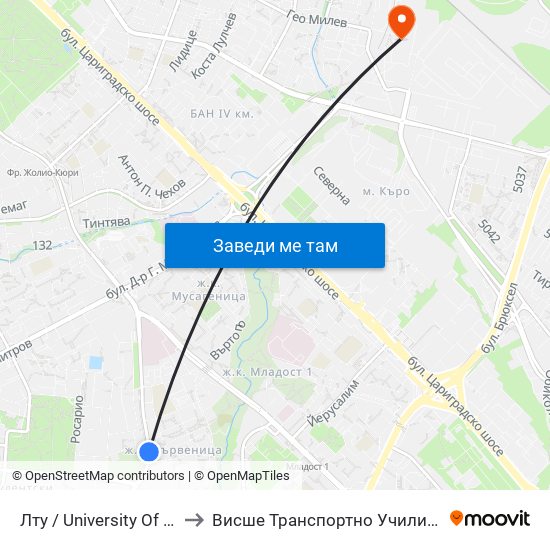 Лту / University Of Forestry (0617) to Висше Транспортно Училище Тодор Каблешков map