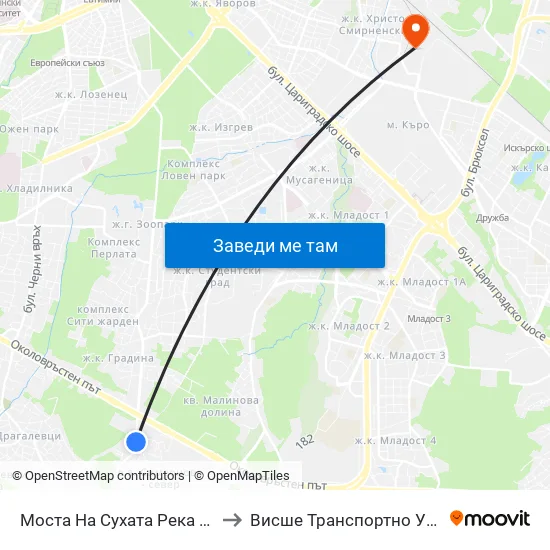 Моста На Сухата Река / Suhata Reka Bridge (1714) to Висше Транспортно Училище Тодор Каблешков map