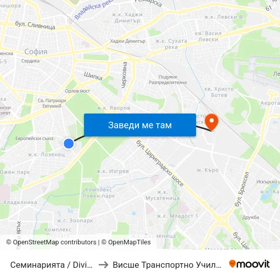🎓 Семинарията / Divinity School (1571) to Висше Транспортно Училище Тодор Каблешков map