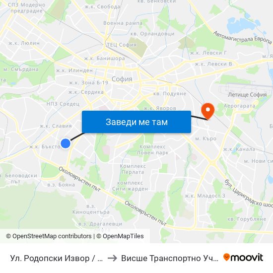 Ул. Родопски Извор / Rodopski Izvor St. (2730) to Висше Транспортно Училище Тодор Каблешков map