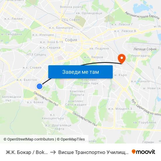 Ж.К. Бокар / Bokar Qr. (2689) to Висше Транспортно Училище Тодор Каблешков map